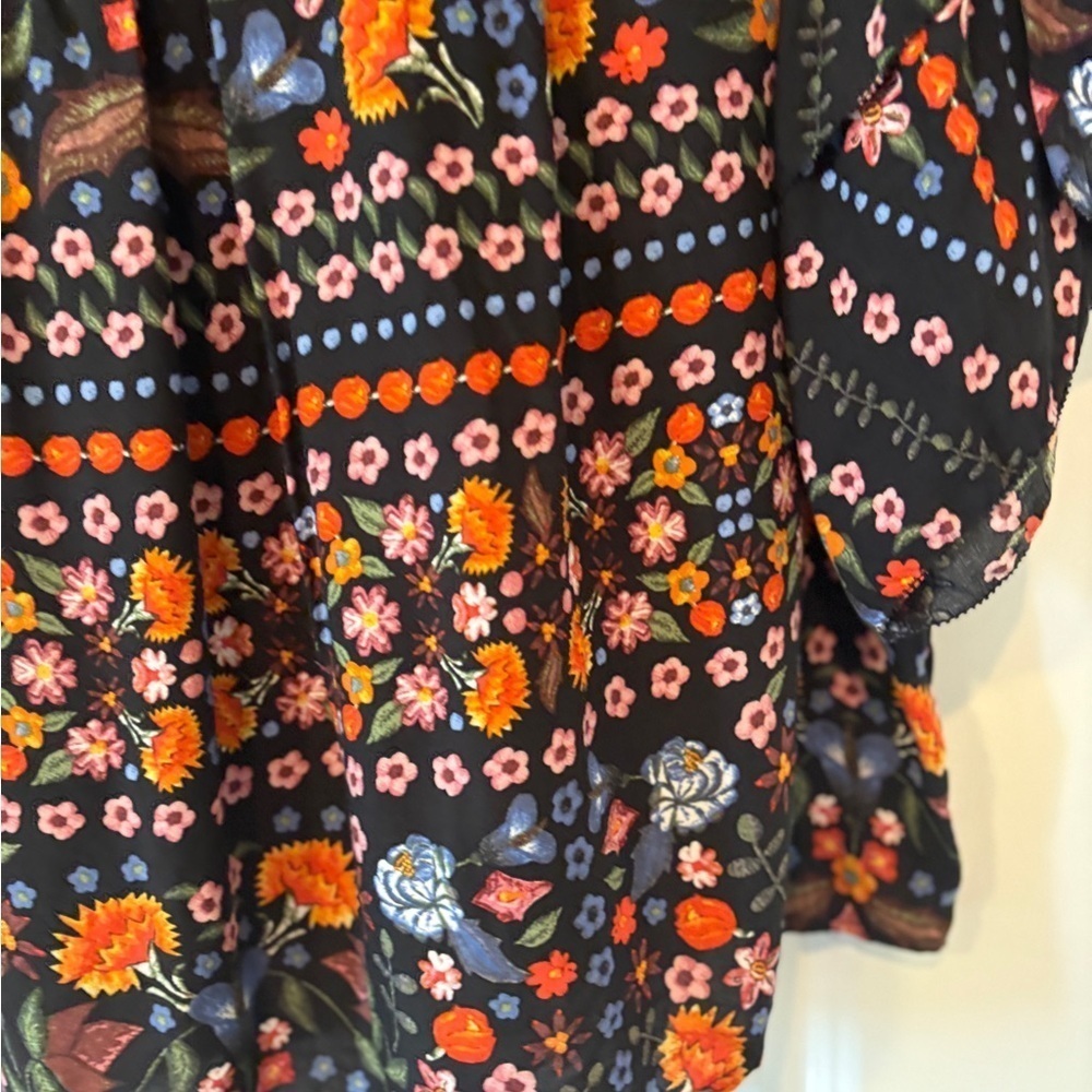Olivaceous Floral Cottagecore Bohemian Short Sleeve Top Blouse Size Large - Picture 8 of 14